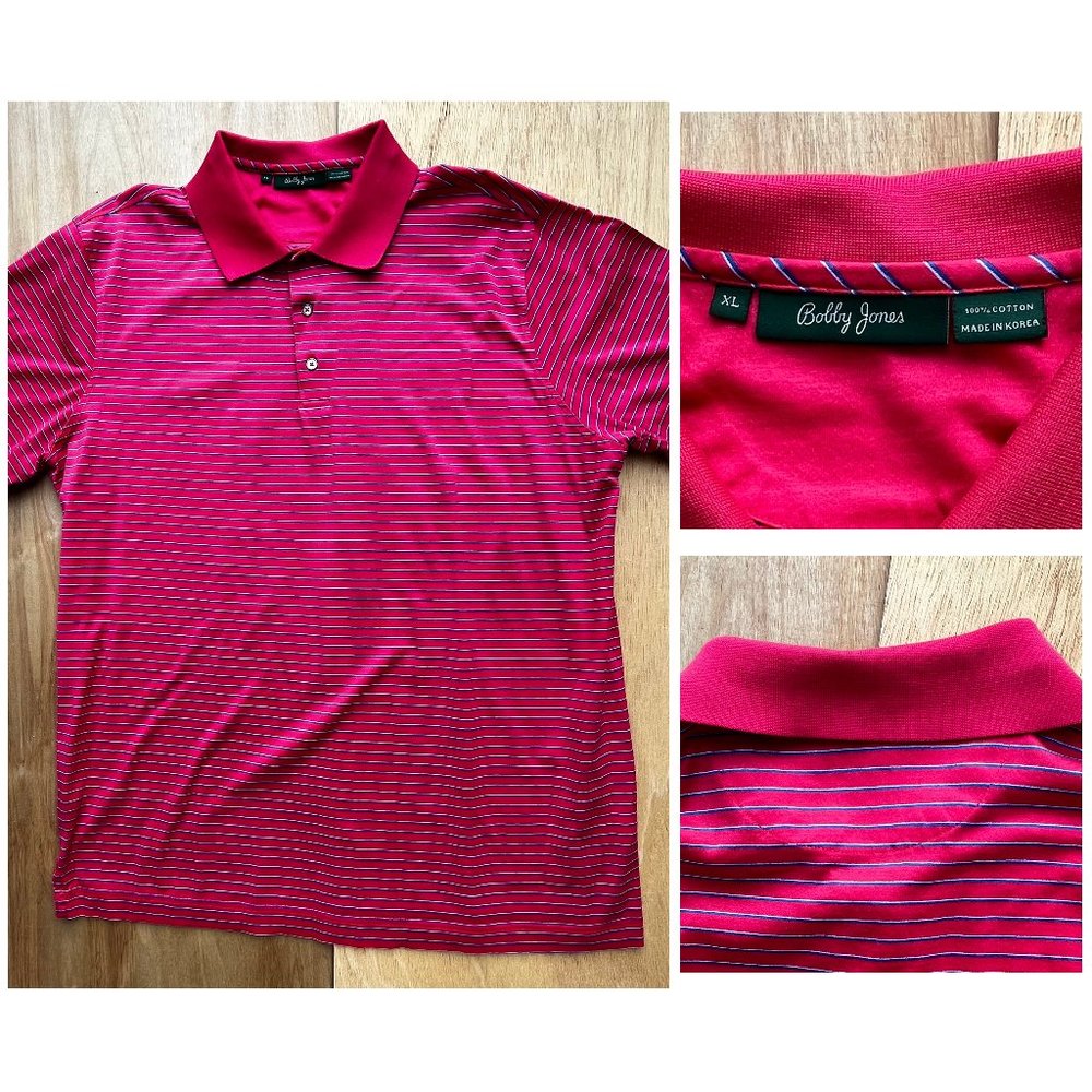 BOBBY JONES Men's Hot Pink Striped Short Sleeve Golf Polo Shirt sz XL
